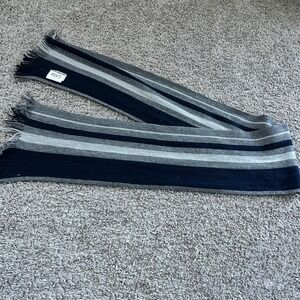 Lids‎ Striped Scarf Navy Gray White Fringe Winter Warm Accessory